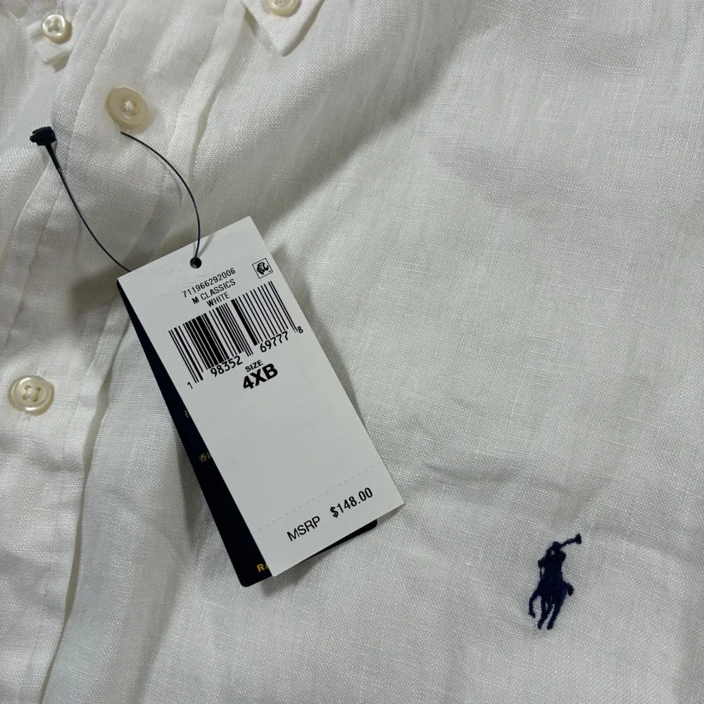 NEW Polo Ralph Lauren 100% Linen Shirt 4XB White Long Sleeve Button Down